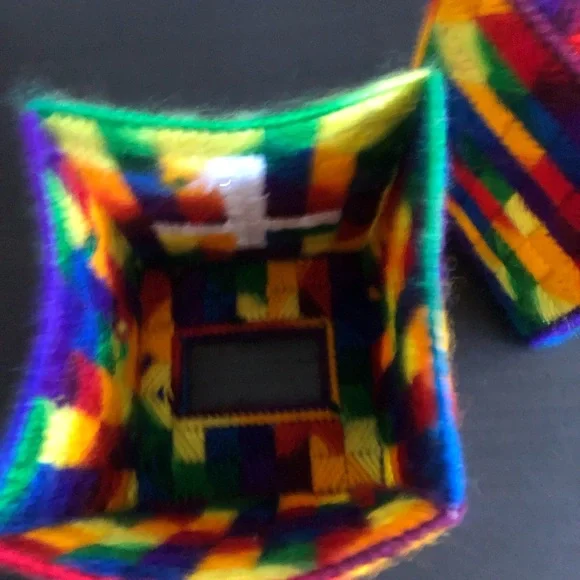 (2) Vintage Decorative Checkered Embroidered Tissue Box Cover